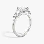 Cushion Cut - Plain Band - Three Stone Ring - 0.5 Ct Side Stone each - 14 K Gold
